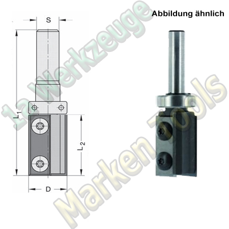 Wendeplatten Bündig-Kopier und Falzfräser Ø22mm x30x66,5mm Schaft M12x1 innengewinde, Kugellager oben-